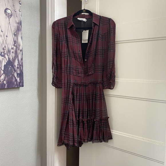 Coach Silk Red Plaid Asymmetrical Size 4 Mini Dress - Picture 3 of 10
